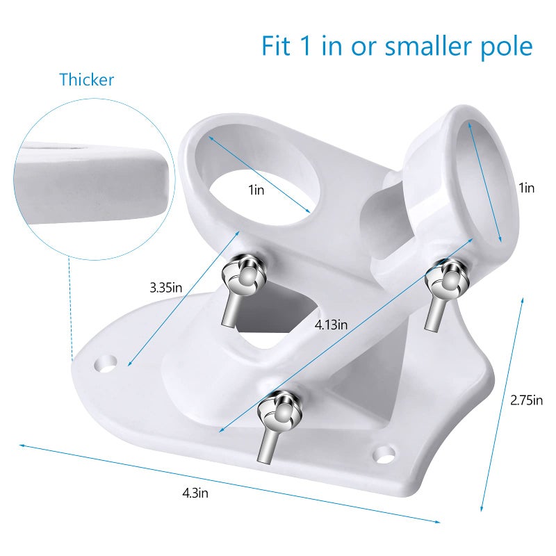 Haoridul Flag Pole Bracket  2 Position House Flag Pole Holder  Heavy Duty Aluminum Mount - Stainless Steel Hardware - Strong and Rust Proof - 1"" Inner Diameter (White-1Pack) - Image 4